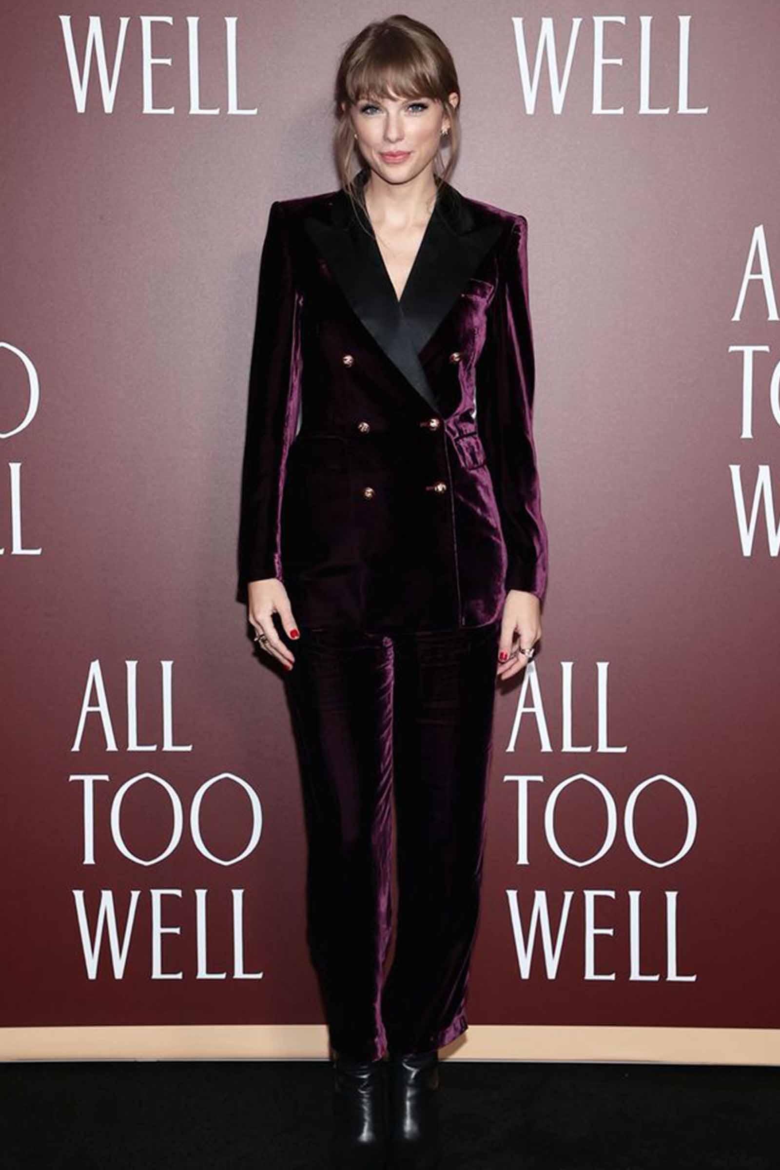 Taylor Swift in a 80's velvet suit