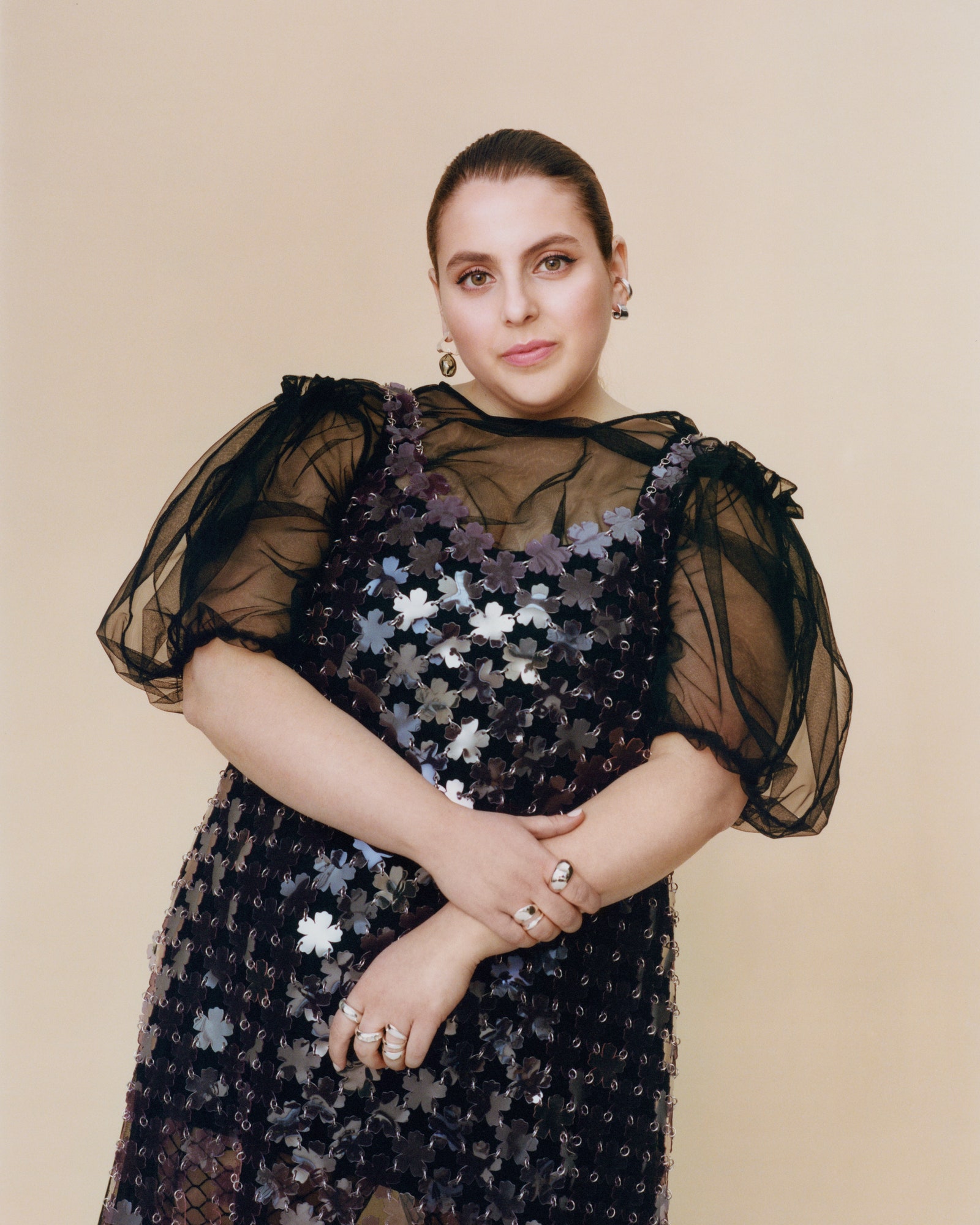 Beanie Feldstein in a sheer dress