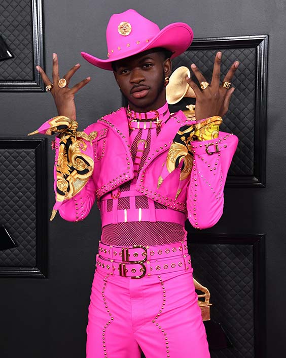 Lil Nas x in a pink suit
