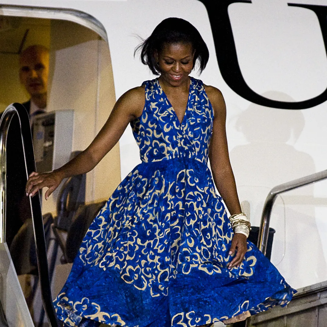 michelle obama in a bold blue dress