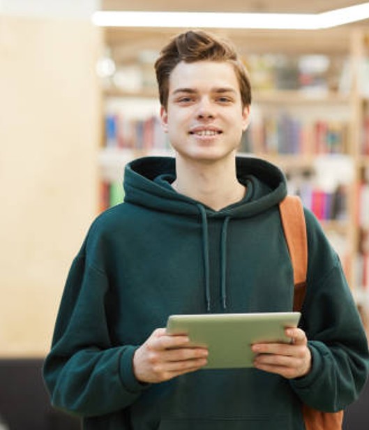 student in a green hoodie