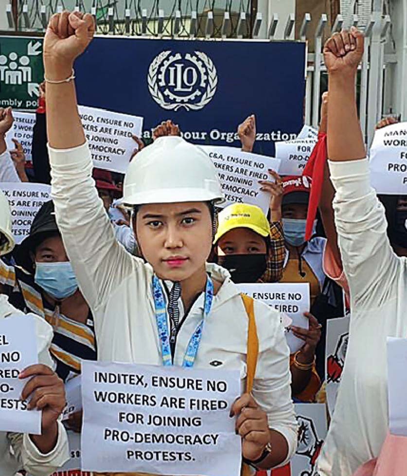 Workers protesting in Myanmar