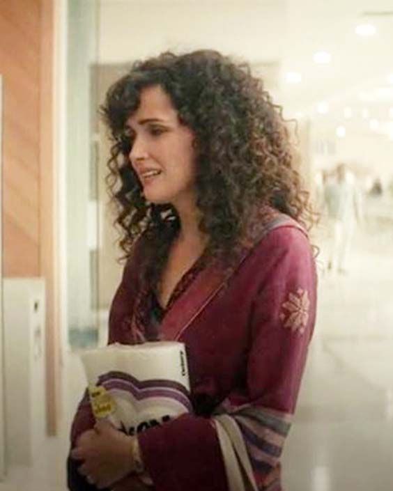 Apple TV’s show Physical starring Rose Byrne as Sheila Rubin wearing a pink hippy jacket in a 70s style