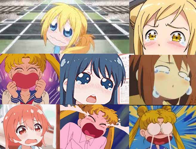 collage of anime girls crying
