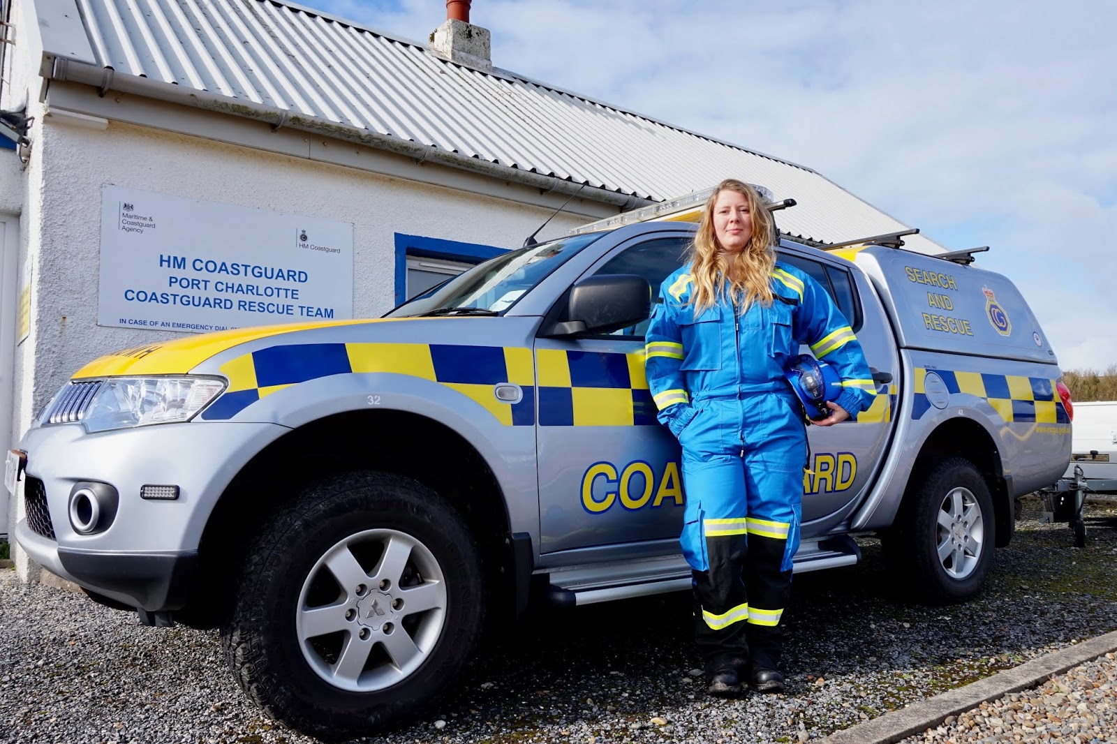 Kate Hannet coastguard in overalls